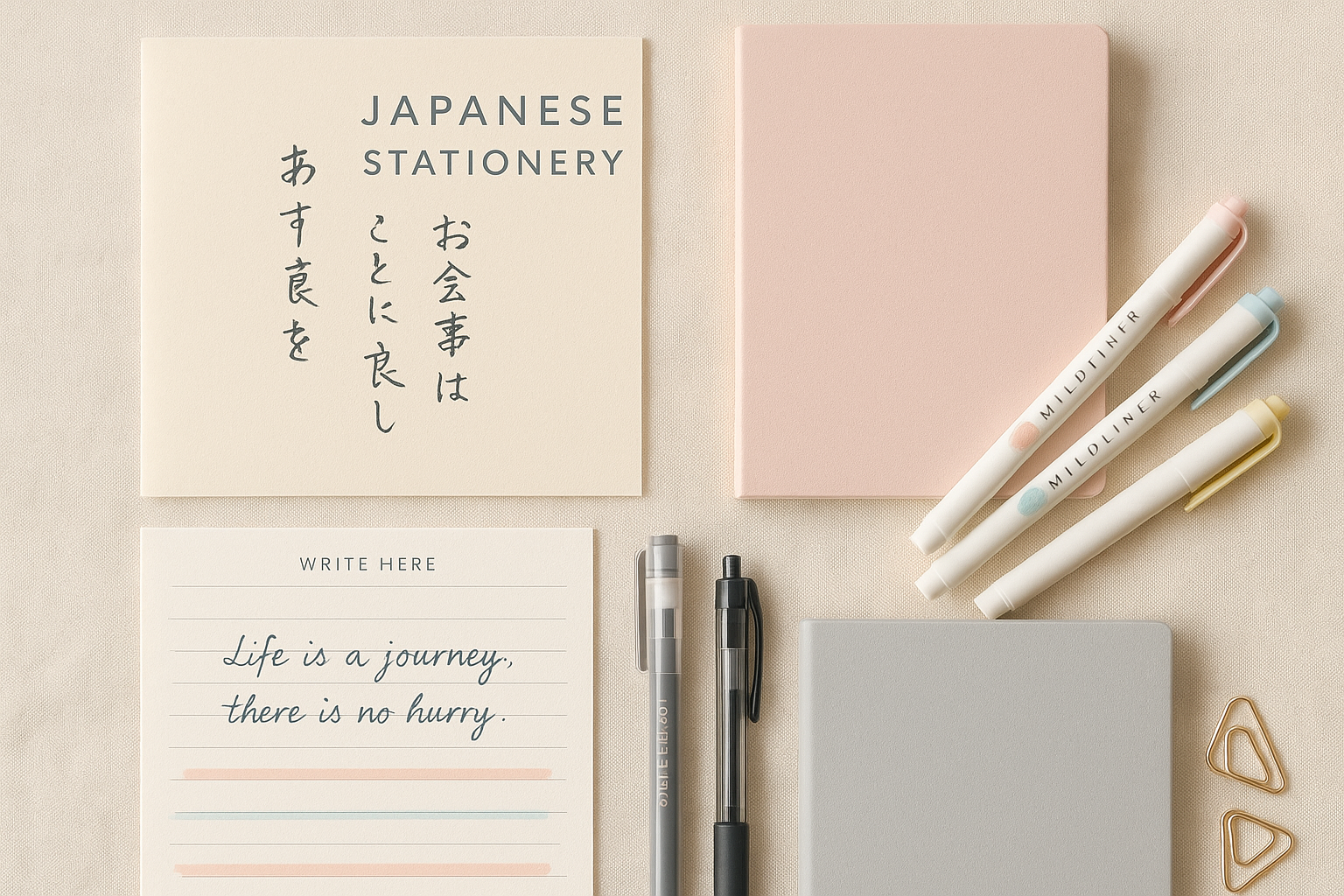 an instagram post for my japanese stationery company of notes and papers highlighted and written with the japanese staionery 